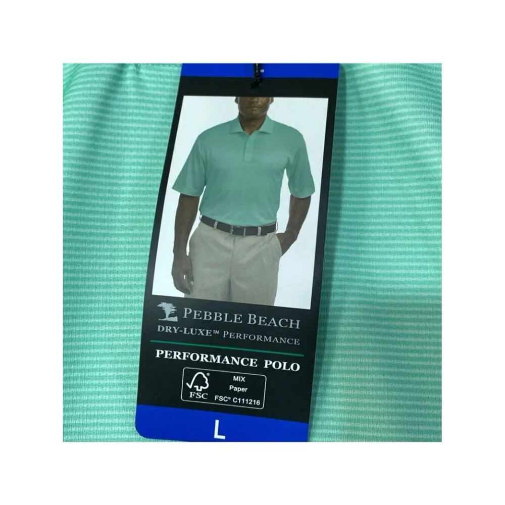 NWT Pebble Beach Men's L Mint Green Dry-Luxe Performance Polo